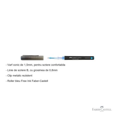 Roller Faber-Castell Free Ink, varf conic 1.5mm, cerneala albastra, linie groasa B, pentru scriere confortabila [1]