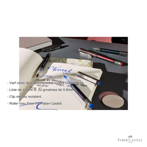 Roller Faber-Castell Free Ink, varf conic 1.5mm, linie lata B, cerneala rosie, pentru scriere fluida si confortabila [1]