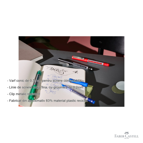 Roller Free Ink Faber-Castell, varf conic 0.5mm, linie extra fina 0.2mm, albastru, pentru scris profesional [1]