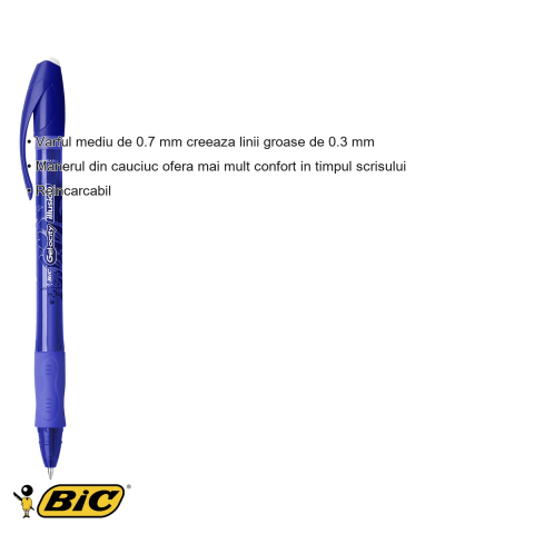 Roller gel erasable Bic Gel-ocity Illusion 0.7mm, cerneala termosensibila albastra, reincarcabil [2]