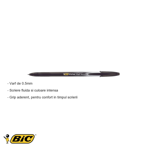 Roller gel negru Bic Cristal V3, varf 0.5mm, scriere fluida si grip aderent [1]