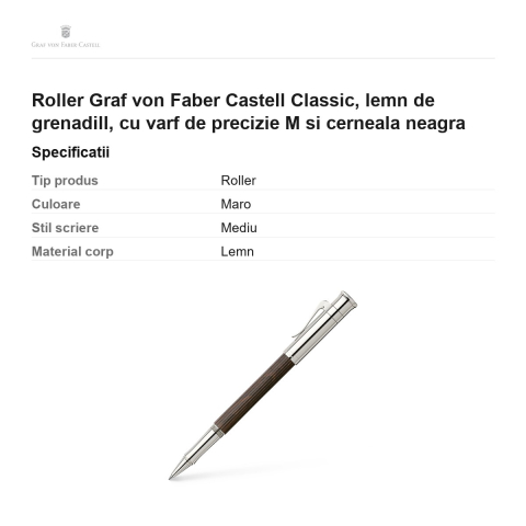 Roller Graf von Faber Castell Classic, lemn de grenadill, cu varf de precizie M si cerneala neagra [2]