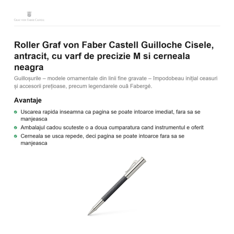 Roller Graf von Faber Castell Guilloche Cisele, antracit, cu varf de precizie M si cerneala neagra [1]