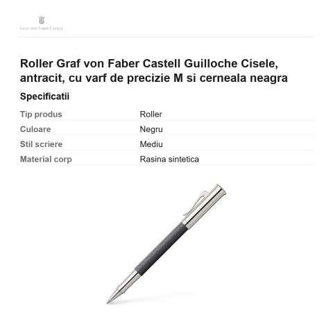 Roller Graf von Faber Castell Guilloche Cisele, antracit, cu varf de precizie M si cerneala neagra [2]