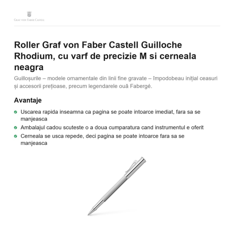 Roller Graf von Faber Castell Guilloche Rhodium, cu varf de precizie M si cerneala neagra [1]