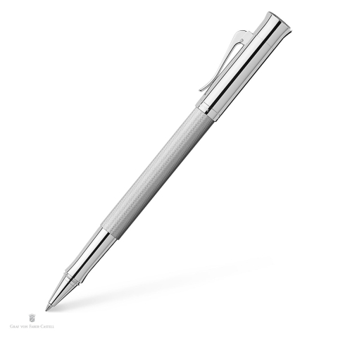 Instrumente de scris - Roller Graf von Faber Castell Guilloche Rhodium, cu varf de precizie M si cerneala neagra