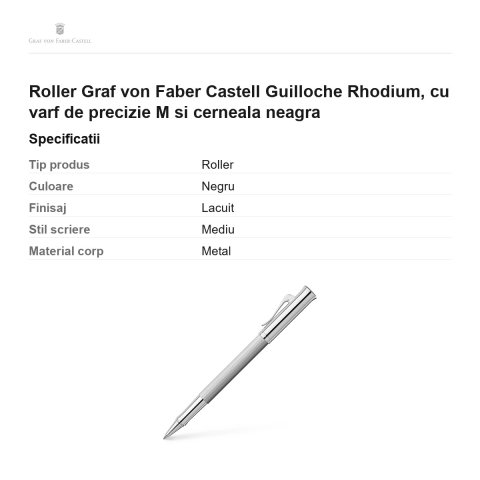 Roller Graf von Faber Castell Guilloche Rhodium, cu varf de precizie M si cerneala neagra [2]