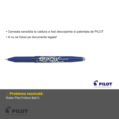 Roller Pilot FriXion Ball 0.7mm albastru, cerneala termosensibila, scriere si stergere repetata [2]