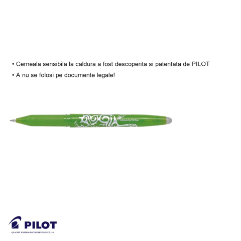 Roller Pilot FriXion Ball 0.7mm verde deschis, cerneala termosensibila, ideal pentru notite si schite [2]