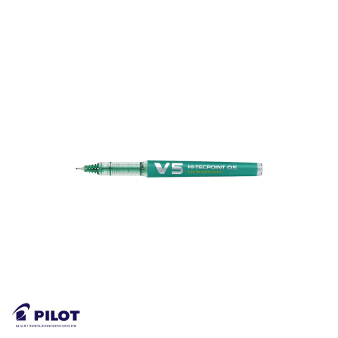 Birotica papetarie - Roller Pilot Hi-Tecpoint V5, varf 0.5mm, cerneala lichida verde, pentru scriere precisa si confortabila