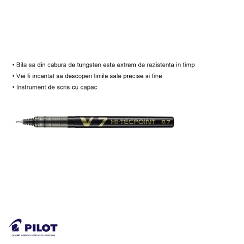 Roller Pilot Hi-Tecpoint V7, varf 0.7mm, cerneala lichida neagra, pentru scriere precisa si confortabila [2]