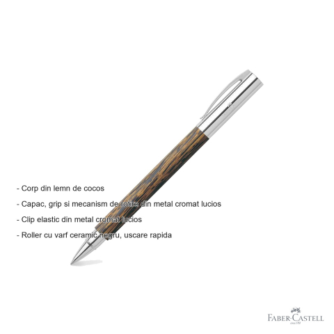 Roller premium Faber-Castell Ambition Cocos, varf ceramic negru, corp din lemn de cocos, pentru scriere profesionala [1]