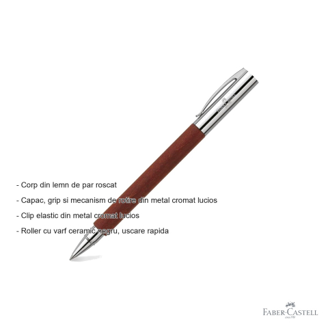Roller premium Faber-Castell Ambition Pearwood, corp din lemn de par roscat, varf ceramic negru [1]