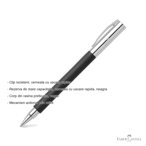 Roller premium Faber-Castell Ambition Precious Resin, corp negru din rasina pretioasa, pentru scriere eleganta [1]