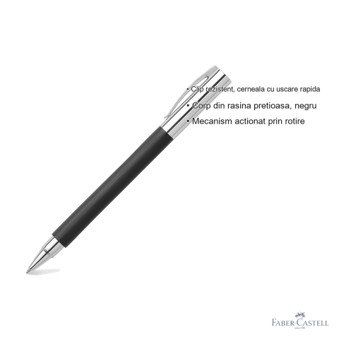 Roller premium Faber-Castell Ambition Precious Resin, corp negru din rasina pretioasa, pentru scriere eleganta [2]