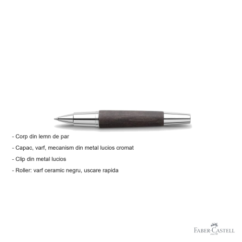Roller premium Faber-Castell E-Motion Pearwood, varf ceramic, corp din lemn de par, negru [1]