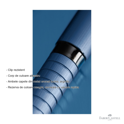 Roller premium Faber-Castell Essentio Aluminium, corp albastru cu accesorii cromate, pentru scriere fluenta la birou [1]
