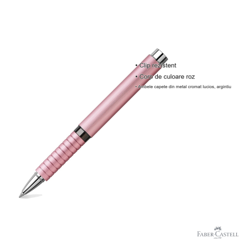 Roller premium Faber-Castell Essentio Aluminium, corp roz cu capete cromate argintii, cerneala neagra cu uscare rapida [2]