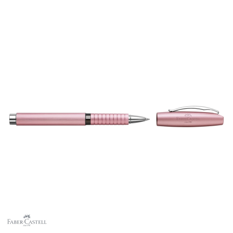 Roller premium Faber-Castell Essentio Aluminium, corp roz cu capete cromate argintii, cerneala neagra cu uscare rapida [3]