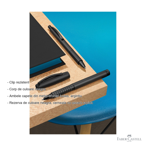 Roller premium Faber-Castell Essentio Aluminium negru, corp metalic, cerneala neagra cu uscare rapida [1]