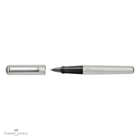 Roller premium Faber-Castell Hexo argintiu mat, corp hexagonal din aluminiu, grip ergonomic, cerneala neagra [3]