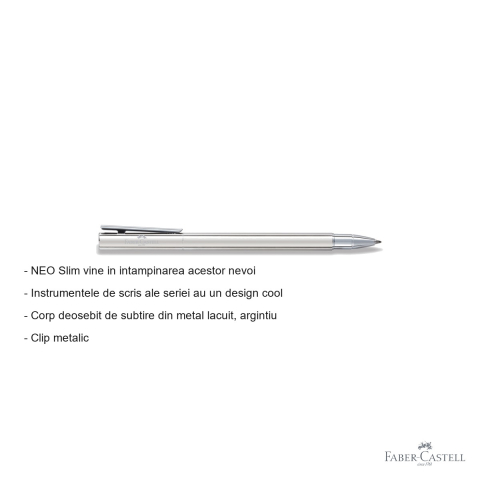 Roller premium Faber-Castell Neo Slim metal lucios, corp subtire argintiu, pentru profesionisti [1]