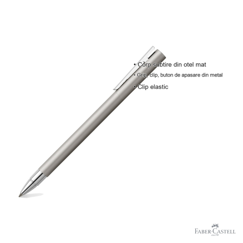 Roller premium Faber-Castell Neo Slim Metal mat, corp din otel, varf ceramic, pentru uz profesional [2]