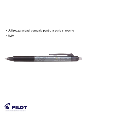 Roller retractabil Pilot FriXion Ball Clicker 0.5mm negru, cerneala termosensibila, scriere si stergere repetata [2]