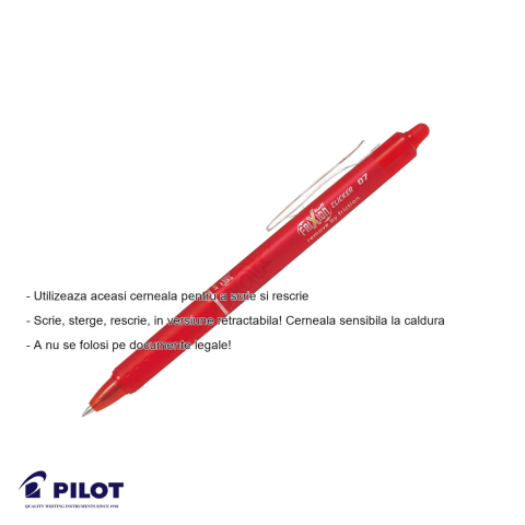 Roller retractabil Pilot FriXion Ball Clicker 0.7mm, cerneala rosie stergibila, pentru scris si corectat [1]