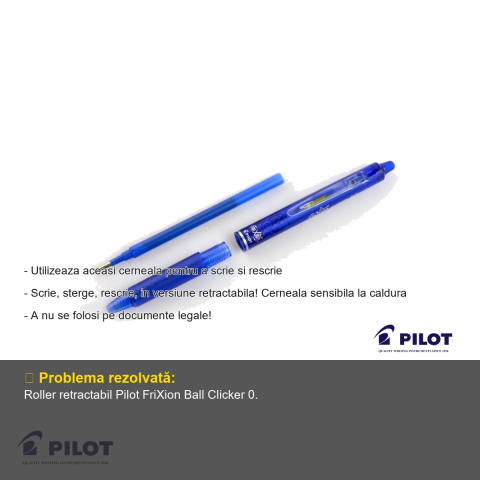 Roller retractabil Pilot FriXion Ball Clicker 0.7mm, cerneala termosensibila roz, pentru scris si sters [1]