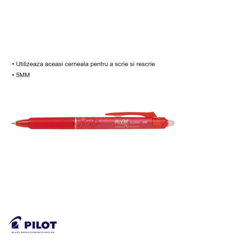 Roller retractabil Pilot FriXion Clicker 0.5mm, cerneala rosie termosensibila, stergere fara urme [2]