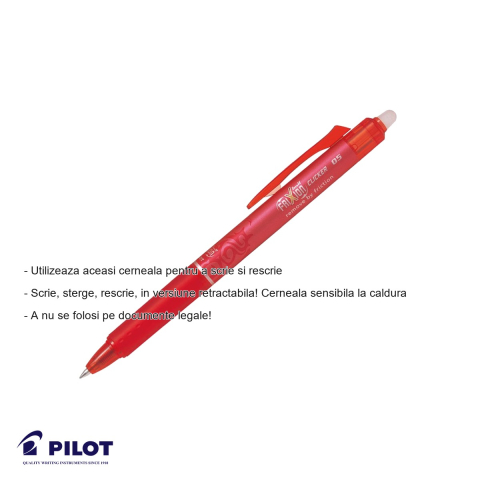 Roller retractabil Pilot FriXion Clicker 0.5mm, cerneala rosie termosensibila, stergere fara urme [1]