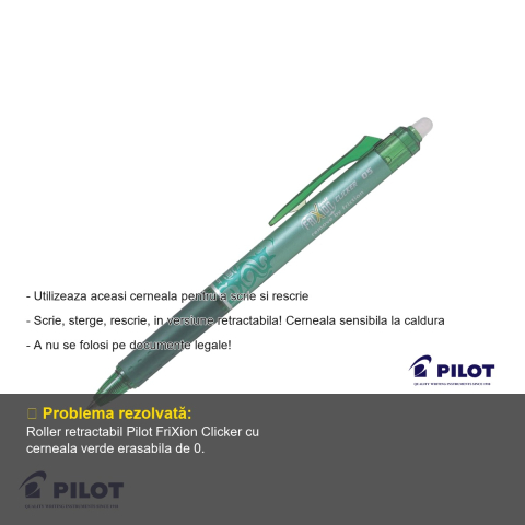 Roller retractabil Pilot FriXion Clicker 0.5mm, cerneala verde erasabila, pentru scris si sters [1]