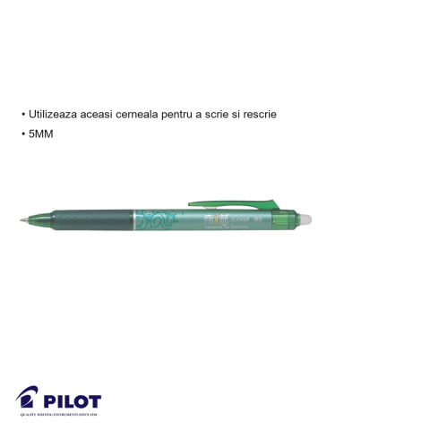 Roller retractabil Pilot FriXion Clicker 0.5mm, cerneala verde erasabila, pentru scris si sters [2]