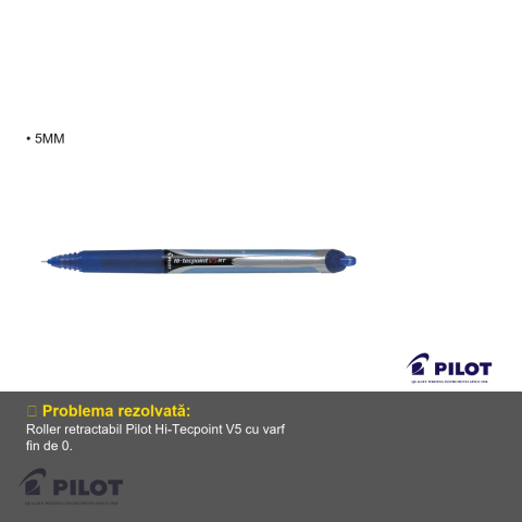 Roller retractabil Pilot Hi-Tecpoint V5, varf fin 0.5 mm, cerneala albastra, pentru scriere precisa [2]