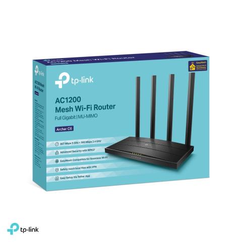 Router Wi-Fi 5 TP-Link Archer C6, AC1200, dual-band, MU-MIMO, 4 antene fixe, 1 port WAN si 4 porturi LAN Gigabit, EasyMesh, ARCHER C6 [5]