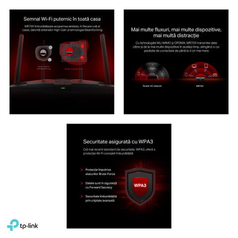 Router Wi-Fi 6 Mercusys MR70X, AX1800, dual-band, 4 antene fixe de 5 dBi, 1 port WAN si 3 porturi LAN Gigabit, mod Access Point, MR70X [4]