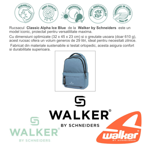 Rucsac Classic Alpha Ice Blue, Walker by Schneiders, 32 x 45 x 23 cm, 29 L, albastru [1]
