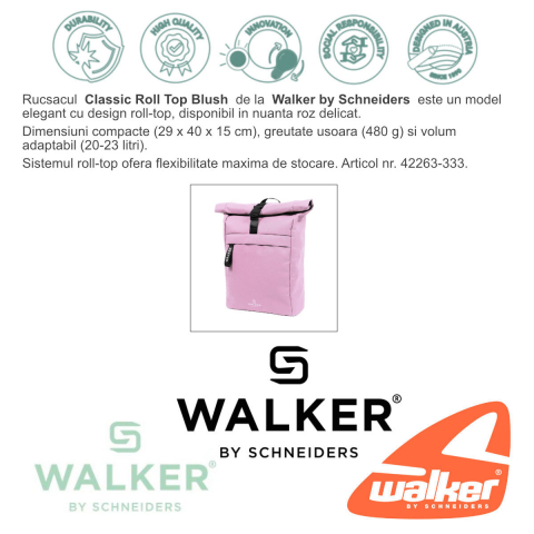 Rucsac Classic Roll Top Blush, Walker by Schneiders, 29 x 40 x 15 cm, 20-23 L, roz [1]
