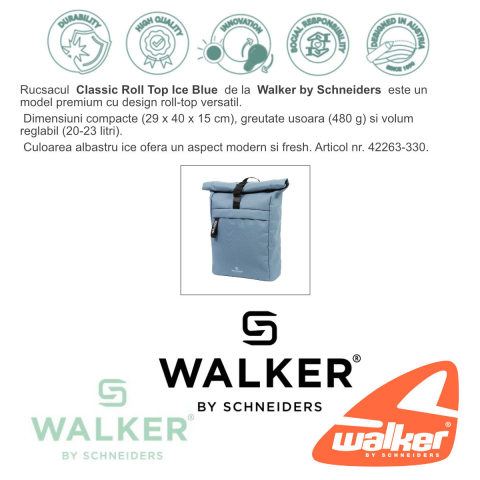 Rucsac Classic Roll Top Ice Blue, Walker by Schneiders, 29 x 40 x 15 cm, 20-23 L, albastru [1]