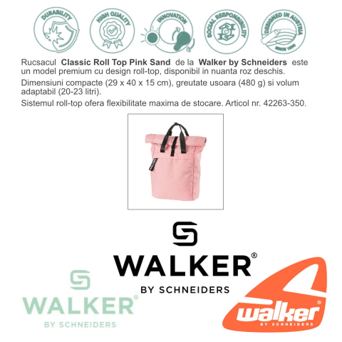 Rucsac Classic Roll Top Pink Sand, Walker by Schneiders, 29 x 40 x 15 cm, 20-23 L, roz [1]