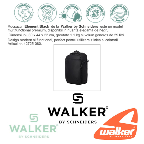 Rucsac Element Black, Walker by Schneiders, 30 x 44 x 22 cm, 29 L, negru [6]