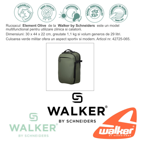 Rucsac Element Olive, Walker by Schneiders, 30 x 44 x 22 cm, 29 L, verde militar [6]