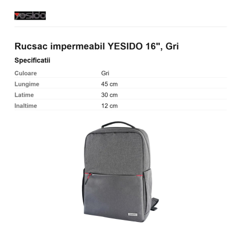 Rucsac impermeabil YESIDO 16", Gri [2]