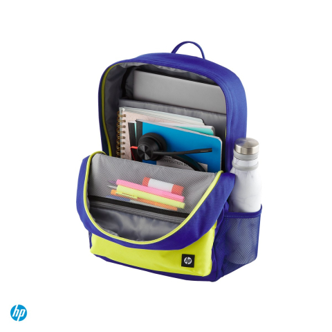 Rucsac laptop HP Campus Blue Backpack pentru laptop 15,6 inch, 17 L, fermoare blocabile, husa de ploaie, curea pentru troler, 50% plastic reciclat, albastru cu galben-lime, 7K0E5AA [4]