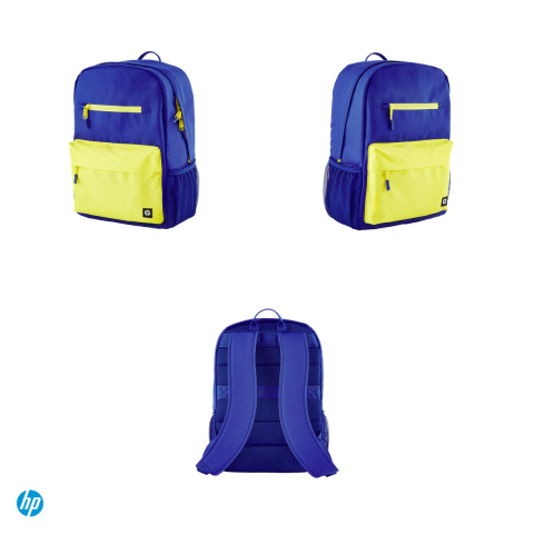 Rucsac laptop HP Campus Blue Backpack pentru laptop 15,6 inch, 17 L, fermoare blocabile, husa de ploaie, curea pentru troler, 50% plastic reciclat, albastru cu galben-lime, 7K0E5AA [3]