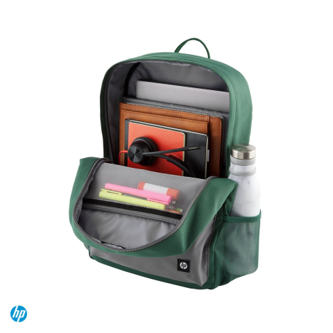 Rucsac laptop HP Campus Green Backpack pentru laptop 15,6 inch, 17 L, fermoare blocabile, husa de ploaie, curea pentru troler, 50% plastic reciclat, verde cu gri, 7K0E4AA [4]