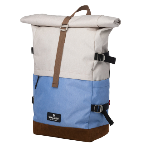 Bagaje si Accesorii - Rucsac lifestyle Roll Up Two, produs Walker by Schneiders, 29x45-64x17 cm, gri deschis-albastru niagara