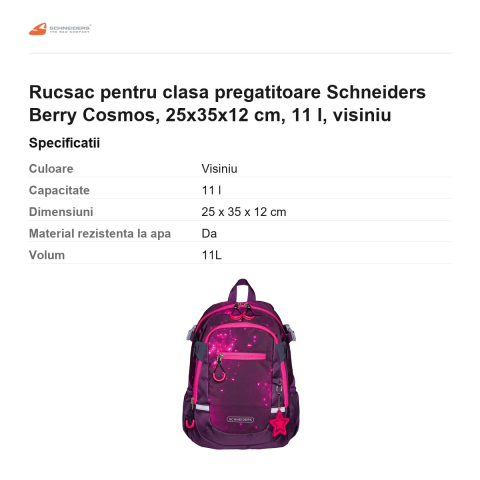 Rucsac pentru clasa pregatitoare Schneiders Berry Cosmos, 25x35x12 cm, 11 l, visiniu [2]