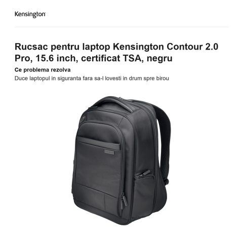 Rucsac pentru laptop Kensington Contour 2.0 Pro, 15.6 inch, certificat TSA, negru [1]